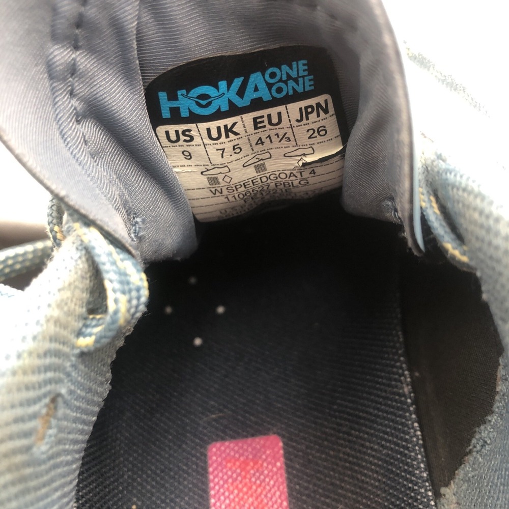Hoka One Womens Running Shoes W Speedgoat 4 Size 9B Joggers Blue Yellow Vibram - Picture 11 of 16